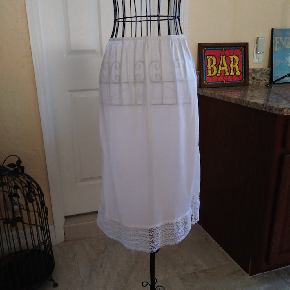 Vintage White Half Slip with WIDE Lace Trim